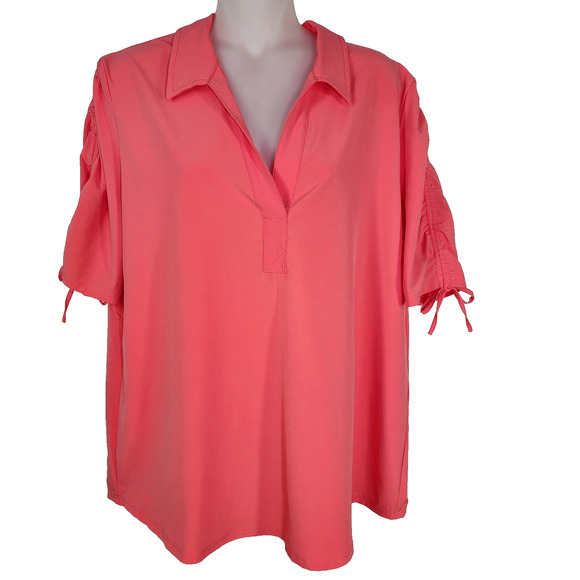 Chico’s Zenergy Top Women Size 2 US 12 Ruched Sleeve Popover UPF Outdoor Sport - Picture 1 of 9